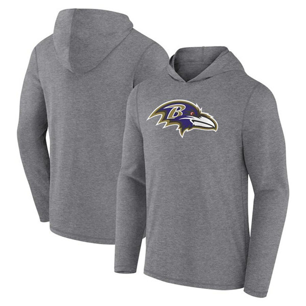 Men's Baltimore Ravens Heather Gray Primary Logo Long Sleeve Hoodie